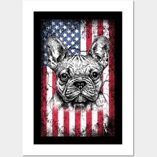 Patriotic French Bulldogs American Flag Posters and Art